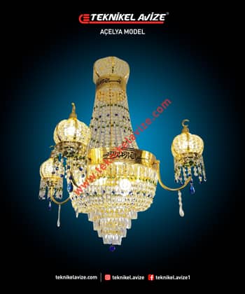 1 Çemberli Mihrace Kollu 65 Cm Çap Sarkıt Avize - Teknikel Chandelier