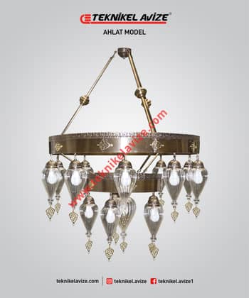 100 Cm Çap Üfleme Şeffaf Damlı Camlı 2 Çemberli Sarkıt Avize - Teknikel Chandelier