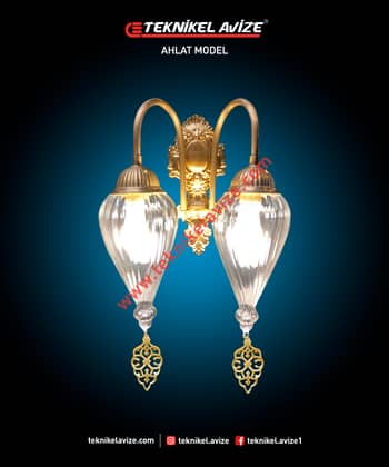Çift Kollu Üfleme Şeffaf Damlı Camlı Duvar Aplik Avize - Teknikel Chandelier