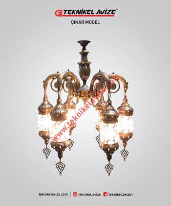 6 Kollu Üfleme Cam Üzeri Dekoratif Metal Kafesli Sarkıt Avize - Teknikel Chandelier