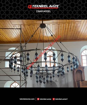 300 Cm Çap Üfleme Cam Üzeri Dekoratif Metal Kafesli 3 Çemberli Sarkıt Avize - Teknikel Chandelier