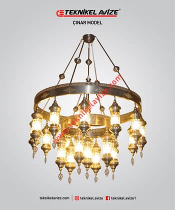 120 Cm Çap 2 Üfleme Cam Üzeri Dekoratif Metal Kafesli Çemberli Sarkıt Avize - Teknikel Chandelier