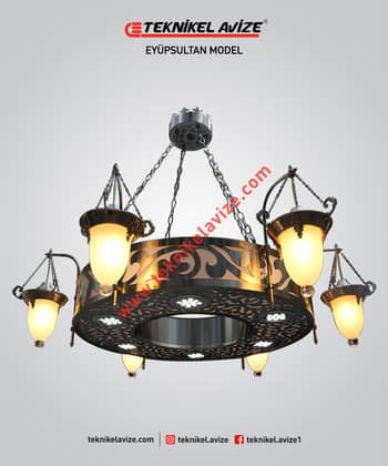 150 Cm Genişlik Hilal Kollu Geniş Kasalı Çember Dış Yüzeyi Dekoratifi Alt Yüzeyi Led Spotlu Sarkıt Avize - Teknikel Chandelier