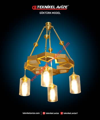 50 Cm Genişlik Geometrik Form Metalden Imalat Yatay Çember Tek Katlı Kollu Sarkıt Avize - Teknikel Chandelier