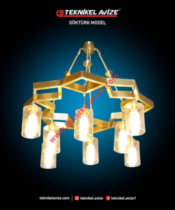 80 Cm Genişlik Geometrik Form Metalden Imalat Yatay Çember Tek Katlı Kollu Sarkıt Avize - Teknikel Chandelier