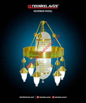 60 Cm Çap Tekli Ortası Kirstal Taşlı Sarkıt Cami Avize - Teknikel Chandelier