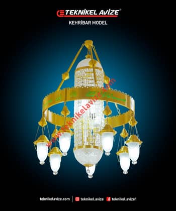 70 Cm Çap Tekli Ortası Kirstal Taşlı Sarkıt Cami Avize - Teknikel Chandelier