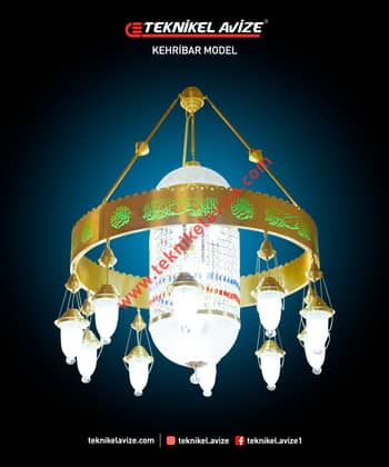 100 Cm Çap Tekli Ortası Kirstal Taşlı Sarkıt Cami Avize - Teknikel Chandelier