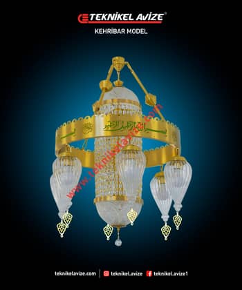 60 Cm Çap Tekli Ortası Kirstal Taşlı Sarkıt Cami Avize - Teknikel Chandelier
