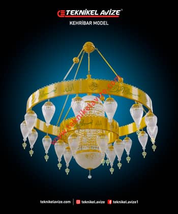 150 Cm Çap Çift Çemberli Ortası Kirstal Taşlı Sarkıt Cami Avize - Teknikel Chandelier