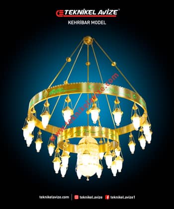 150 Cm Çap Çift Çemberli Ortası Kirstal Taşlı Sarkıt Cami Avize - Teknikel Chandelier