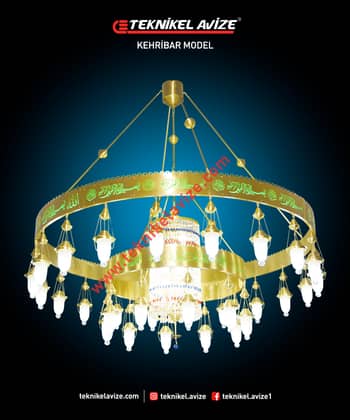 200 Cm Çap Çift Çemberli Ortası Kirstal Taşlı Sarkıt Cami Avize - Teknikel Chandelier