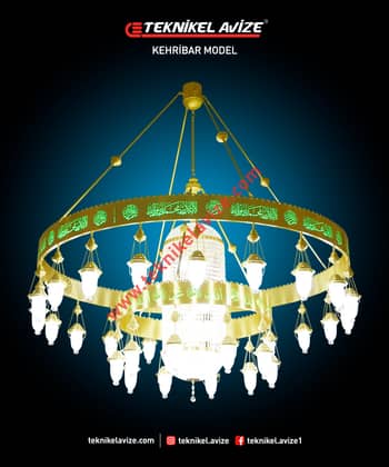 250 Cm Çap Çift Çemberli Ortası Kirstal Taşlı Sarkıt Cami Avize - Teknikel Chandelier