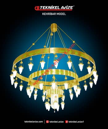 250 Cm Çap Üç Çemberli Ortası Kirstal Taşlı Sarkıt Cami Avize - Teknikel Chandelier