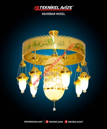70 Cm Çap Tekli Ortası Kirstal Taşlı Tavan Cami Avize - Teknikel Chandelier