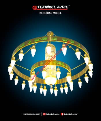 200 Cm Çap Çift Çemberli Kirstal Taşlı Sarkıt Cami Avize - Teknikel Chandelier