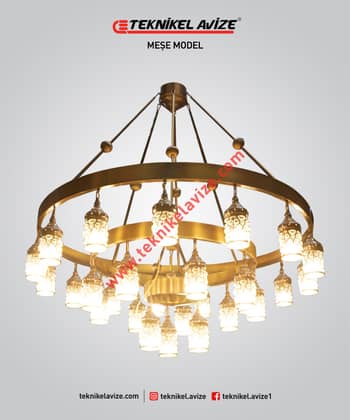 150 Cm Çap Üç Çemberli Üfleme Cam Üzeri Dekoratif Metal Kafesli Sarkıt Avize - Teknikel Chandelier