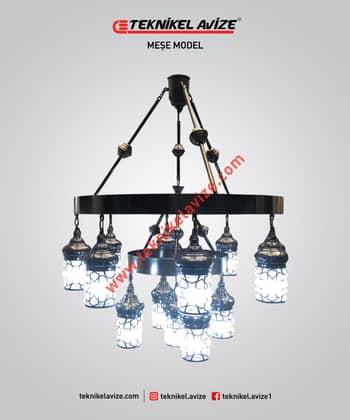 80 Cm Çap Iki Çemberli Üfleme Cam Üzeri Dekoratif Metal Kafesli Sarkıt Avize - Teknikel Chandelier
