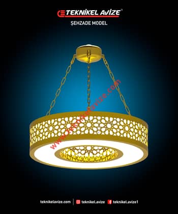 80 Cm Çap Tek Çemberli Iç-Dış Yüzeyi Dekoratif Desenli Kolsuz Tasarım Avize - Teknikel Chandelier