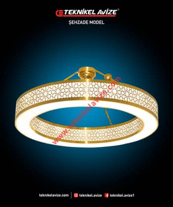 120 Cm Çap Tek Çemberli Iç-Dış Yüzeyi Dekoratif Desenli Kolsuz Tasarım Avize - Teknikel Chandelier