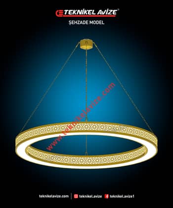120 Cm Çap Tek Çemberli Iç-Dış Yüzeyi Dekoratif Desenli Kolsuz Tasarım Avize - Teknikel Chandelier
