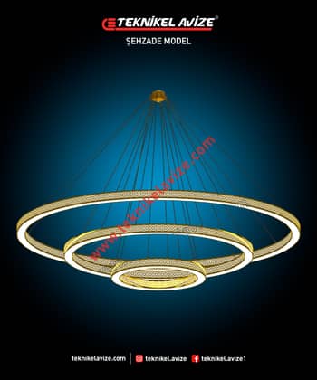600 Cm Çap Tek Çemberli Iç-Dış Yüzeyi Dekoratif Desenli Kolsuz Tasarım Avize - Teknikel Chandelier