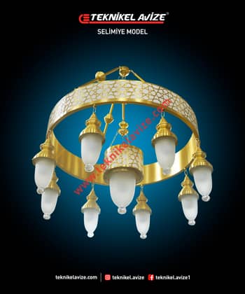 80 Cm Çap 1 Katlı Çember Dış Yüzeyi Selçuklu Dekoratifli Sarkıt Avize - Teknikel Chandelier
