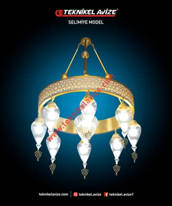 90 Cm Çap 1 Katlı Çember Dış Yüzeyi Selçuklu Dekoratifli Sarkıt Avize - Teknikel Chandelier