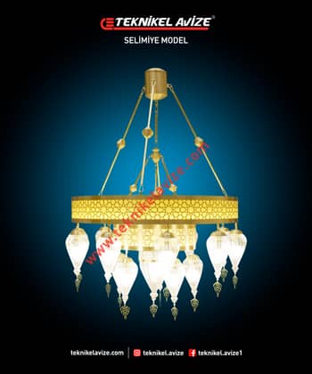 100 Cm Çap2 Katlı Çember Dış Yüzeyi Selçuklu Dekoratifli Sarkıt Avize - Teknikel Chandelier