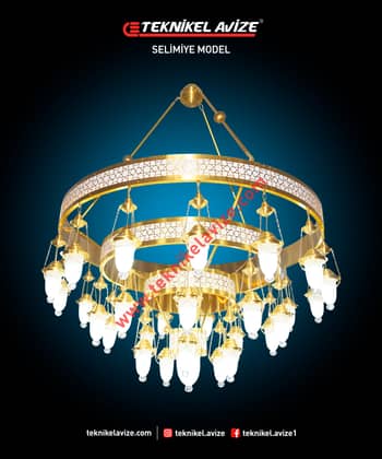 150 Cm Çap 3 Katlı Çember Dış Yüzeyi Selçuklu Dekoratifli Sarkıt Avize - Teknikel Chandelier