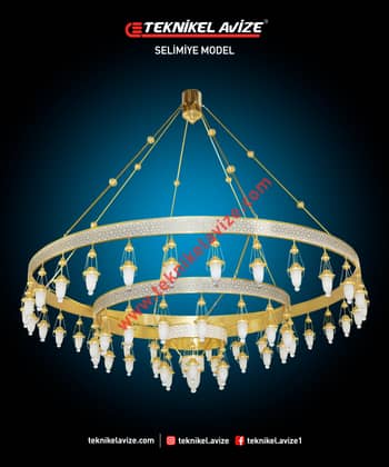 300 Cm Çap 3 Katlı Çember Dış Yüzeyi Selçuklu Dekoratifli Sarkıt Avize - Teknikel Chandelier