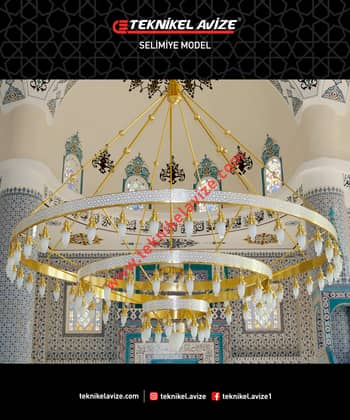 500 Cm Çap 3 Katlı Çember Dış Yüzeyi Selçuklu Dekoratifli Sarkıt Avize - Teknikel Chandelier