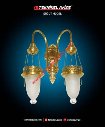 Çift Kollu Çember Dışı Dekoratif Rozetli Duvar Aplik Avize - Teknikel Chandelier