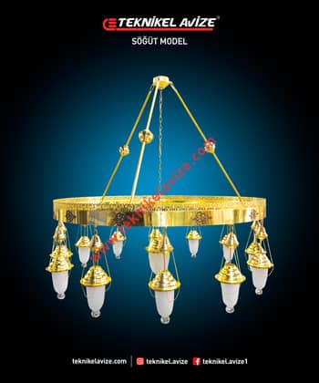 120 Cm Çap Çember Dışı Dekoratif Rozetli 1 Çemberli Sarkıt Avize - Teknikel Chandelier