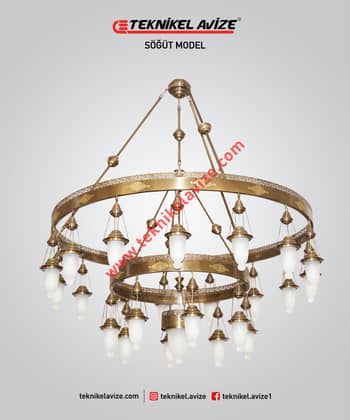 150 Cm Çap Çember Dışı Dekoratif Rozetli 2 Çemberli Sarkıt Avize - Teknikel Chandelier