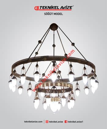 180 Cm Çap Çember Dışı Dekoratif Rozetli 2 Çemberli Sarkıt Avize - Teknikel Chandelier