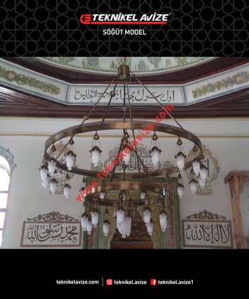 200 Cm Çap Çember Dışı Dekoratif Rozetli 2 Çemberli Sarkıt Avize - Teknikel Chandelier