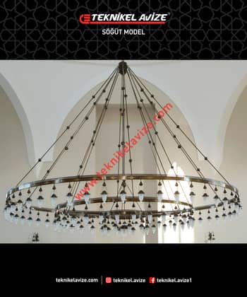 500 Cm Çap Çember Dışı Dekoratif Rozetli 3 Çemberli Sarkıt Avize - Teknikel Chandelier