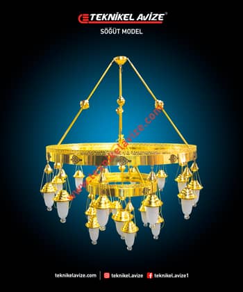 120 Cm Çap Çember Dışı Dekoratif Rozetli 2 Çemberli Sarkıt Avize - Teknikel Chandelier