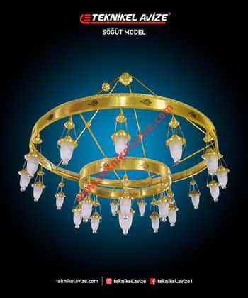 180 Cm Çap Çember Dışı Dekoratif Rozetli 2 Çemberli Sarkıt Avize - Teknikel Chandelier