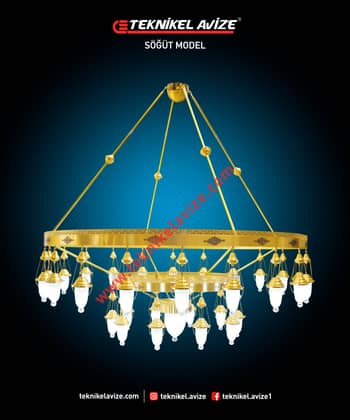 200 Cm Çap Çember Dışı Dekoratif Rozetli 2 Çemberli Sarkıt Avize - Teknikel Chandelier