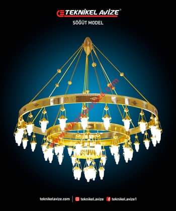 200 Cm Çap Çember Dışı Dekoratif Rozetli 3 Çemberli Sarkıt Avize - Teknikel Chandelier