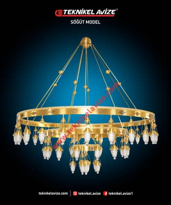 250 Cm Çap Çember Dışı Dekoratif Rozetli 3 Çemberli Sarkıt Avize - Teknikel Chandelier