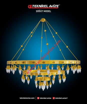 300 Cm Çap Çember Dışı Dekoratif Rozetli 3 Çemberli Sarkıt Avize - Teknikel Chandelier