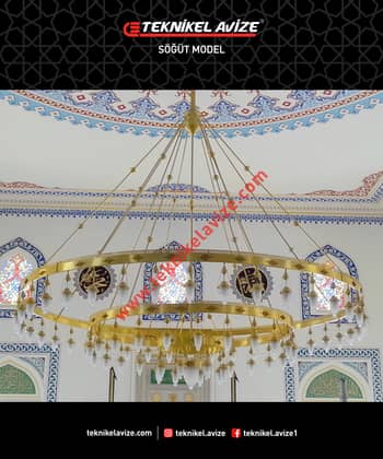 400 Cm Çap Çember Dışı Dekoratif Rozetli 3 Çemberli Sarkıt Avize - Teknikel Chandelier