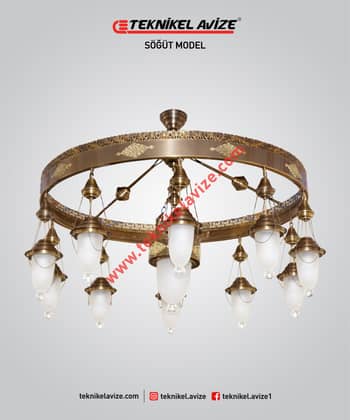100 Cm Çap Çember Dışı Dekoratif Rozetli 1 Çemberli Tavan Avize - Teknikel Chandelier