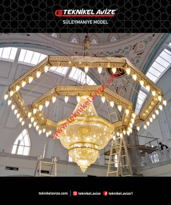 500 Cm Çap Çift Çemberli Orta Merkez Kristal Taş Fıayeli Geometrik Form Çember ; Iç-Dış-Alt Yüzeyi Selçuklu Dekoratif Geniş Kasalı Kollu Sarkıt Avize - Teknikel Chandelier
