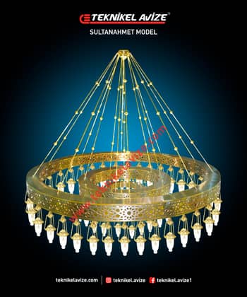 500 Cm Çap Üç Çemberli Geometrik Form Çember ; Iç-Dış-Alt Yüzeyi Selçuklu Dekoratif Geniş Kasalı Kollu Sarkıt Avize - Teknikel Chandelier
