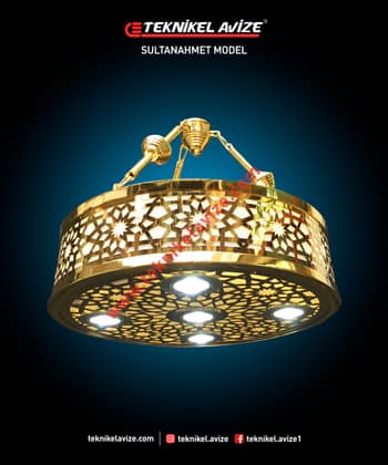 50 Cm Çap Tek Çemberli Geometrik Form Çember ; Iç-Dış-Alt Yüzeyi Selçuklu Dekoratif Geniş Kasalı Kolsuz Avize - Teknikel Chandelier