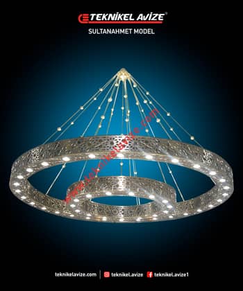 500 Cm Çap Iki Çemberli Geometrik Form Çember ; Iç-Dış-Alt Yüzeyi Selçuklu Dekoratif Geniş Kasalı I Kolsuz Avize - Teknikel Chandelier